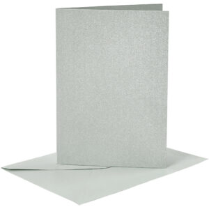 Kort & Kuverter – 10,5 x 15 cm – 4 sæt – Perlemor – Sølv