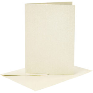 Kort & Kuverter – 10,5 x 15 cm – 4 sæt – Perlemor – Råhvid