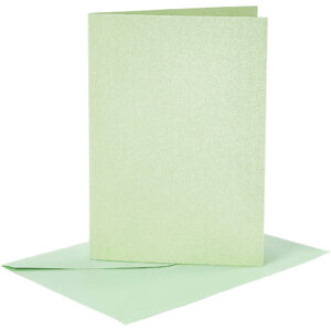 Kort & Kuverter – 10,5 x 15 cm – 4 sæt – Perlemor – Lys Grøn