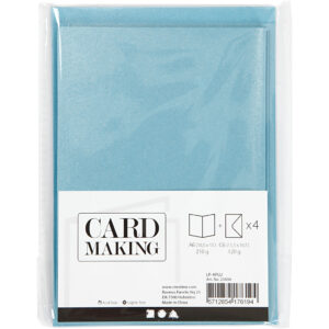 Kort & Kuverter – 10,5 x 15 cm – 4 sæt – Perlemor – Blå