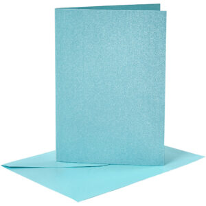 Kort & Kuverter – 10,5 x 15 cm – 4 sæt – Perlemor – Blå