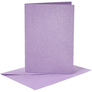 Kort & Kuverter – 10,5 x 15 cm – 4 sæt – Perlemor – Lilla