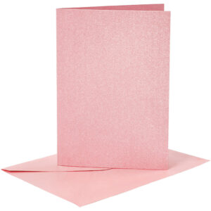 Kort & Kuverter – 10,5 x 15 cm – 4 sæt – Perlemor – Rosa