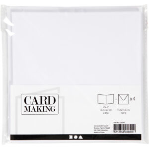 Kort & Kuverter – 15,2 x 15,2 cm – 4 sæt – Hvid