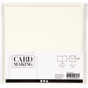Kort & Kuverter – 15,2 x 15,2 cm – 4 sæt – Råhvid