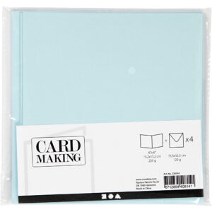 Kort & Kuverter – 15,2 x 15,2 cm – 4 sæt – Lys Blå