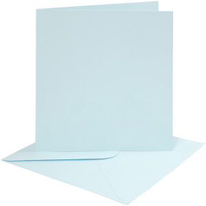 Kort & Kuverter – 15,2 x 15,2 cm – 4 sæt – Lys Blå
