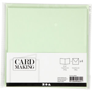 Kort & Kuverter – 15,2 x 15,2 cm – 4 sæt – Lys Grøn