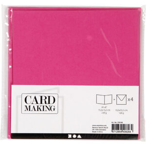 Kort & Kuverter – 15,2 x 15,2 cm – 4 sæt – Pink