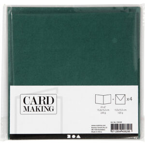 Kort & Kuverter – 15,2 x 15,2 cm – 4 sæt – Mørk Grøn