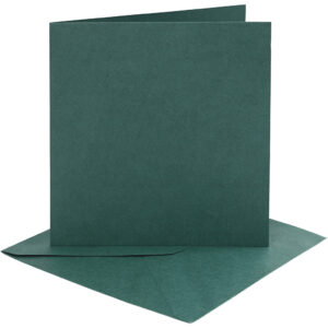 Kort & Kuverter – 15,2 x 15,2 cm – 4 sæt – Mørk Grøn