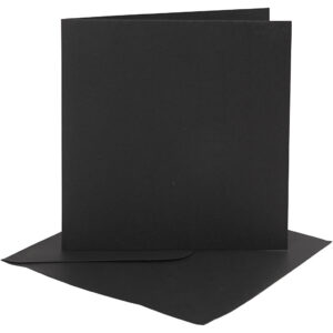 Kort & Kuverter – 15,2 x 15,2 cm – 4 sæt – Sort