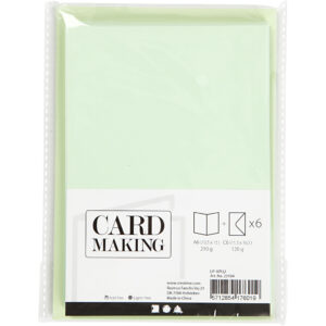 Kort & Kuverter – 10,5 x 15 cm – 6 sæt – Lys Grøn